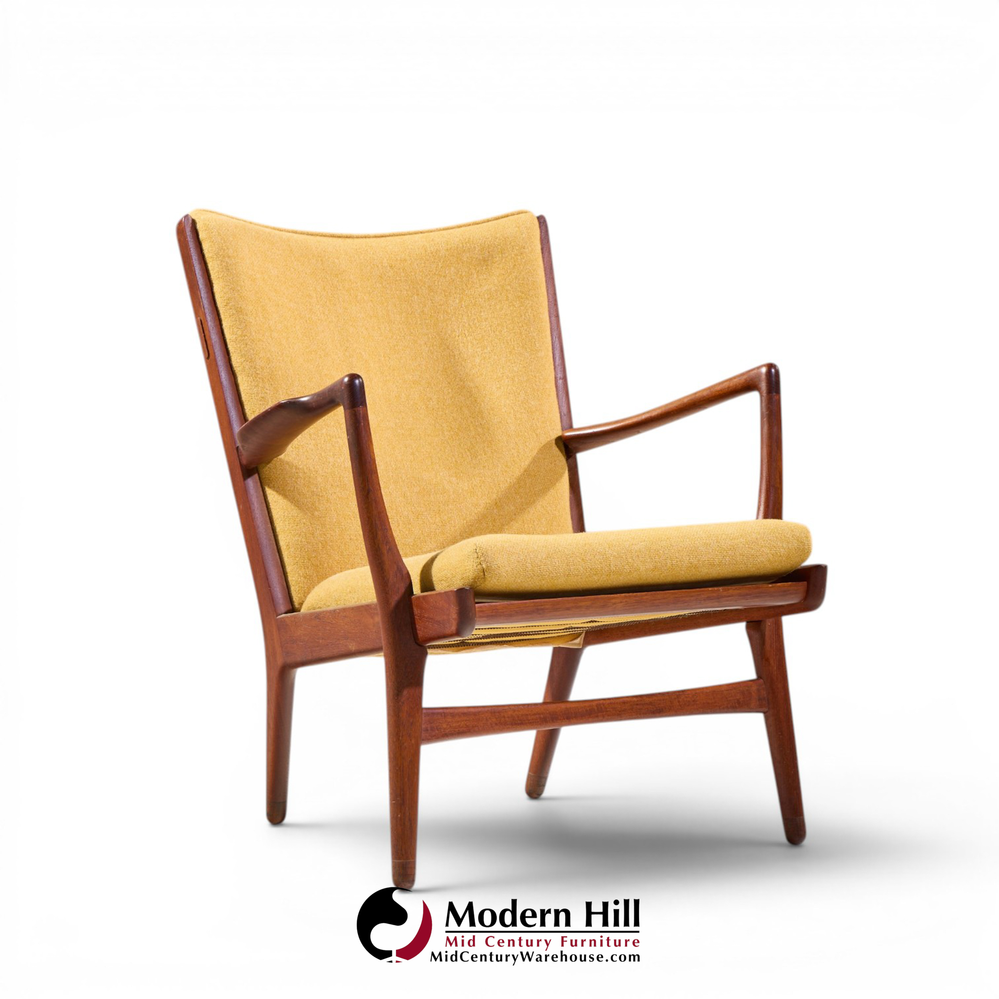 hans wegner ap-16 mid century danish teak lounge chairs - pair