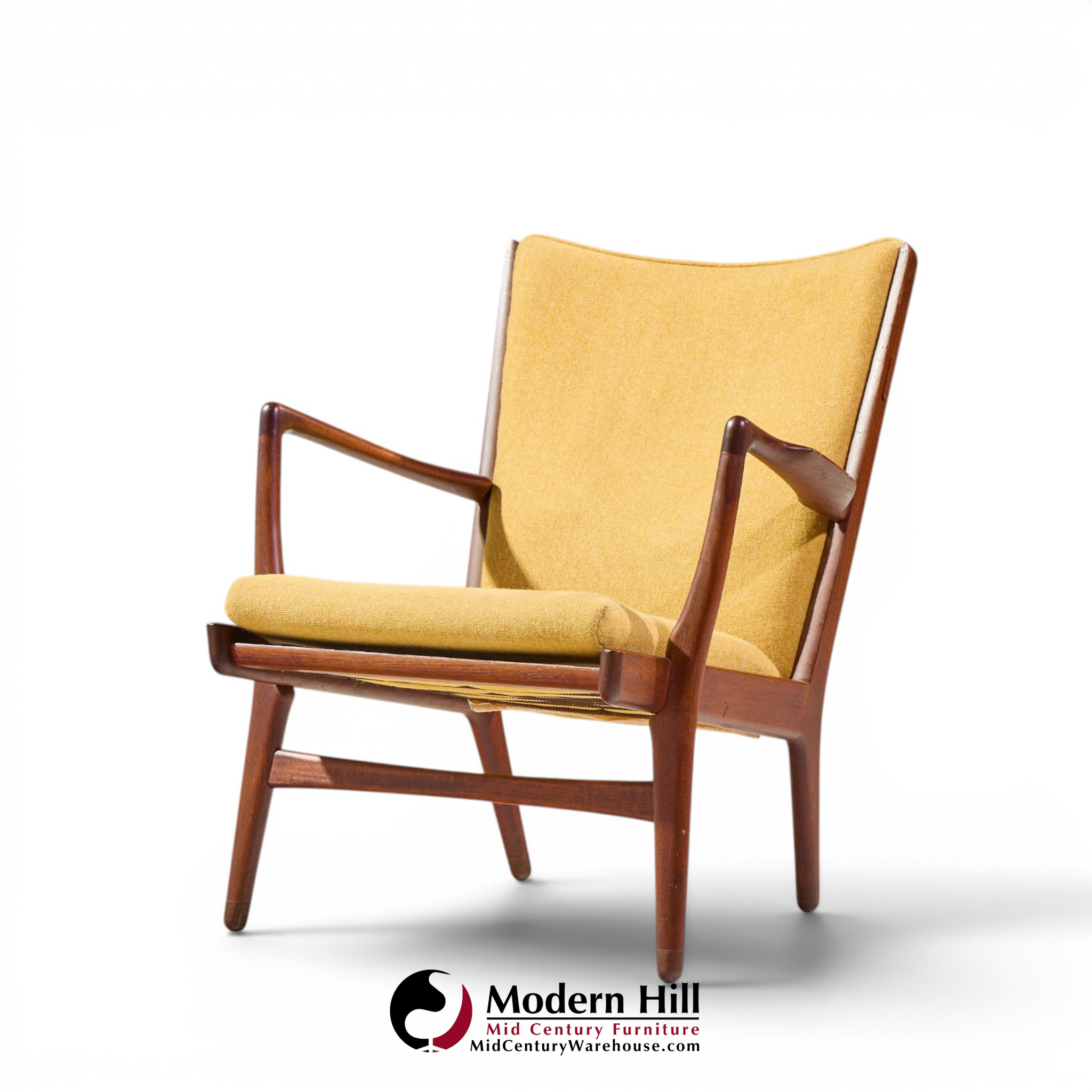 hans wegner ap-16 mid century danish teak lounge chairs - pair