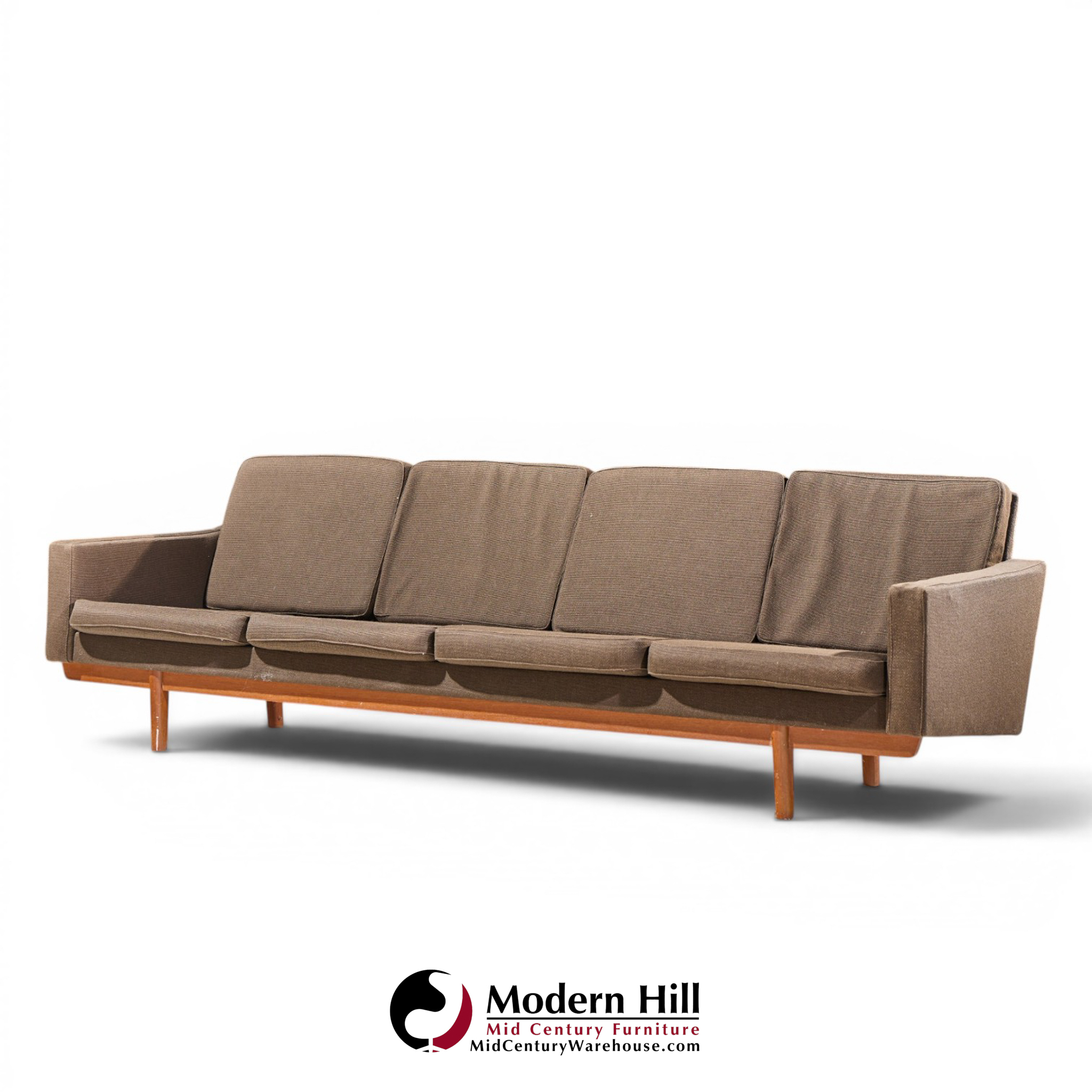 hans wegner style mid century danish teak 4 seater sofa