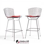 harry bertoia for knoll mid century chrome bar stools - pair