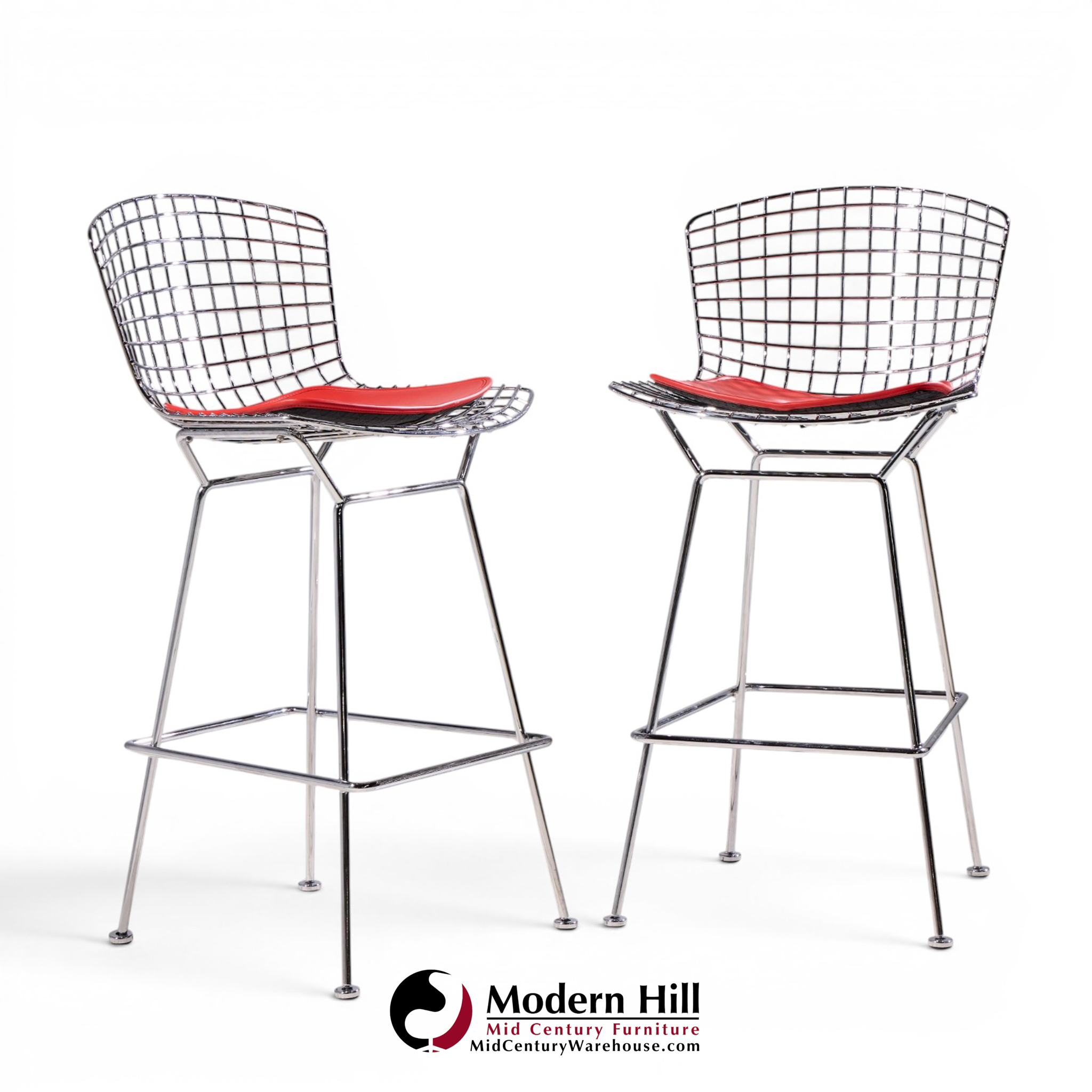 harry bertoia for knoll mid century chrome bar stools - pair