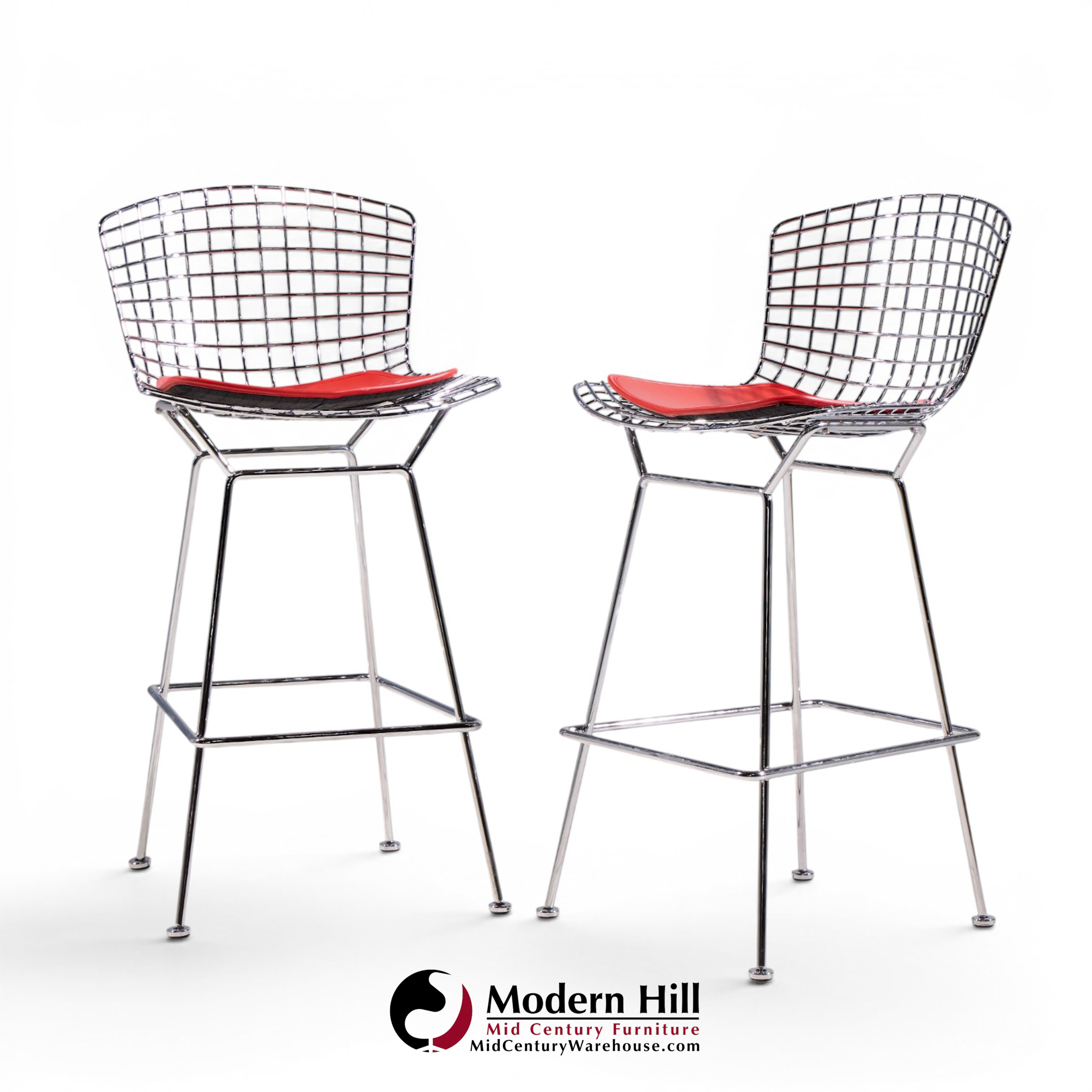 harry bertoia for knoll mid century chrome bar stools - pair