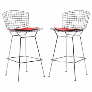 harry bertoia for knoll mid century chrome bar stools - pair