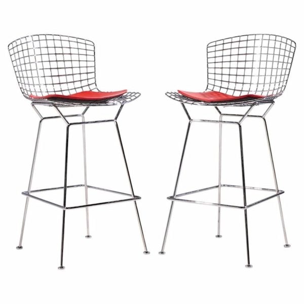 harry bertoia for knoll mid century chrome bar stools - pair