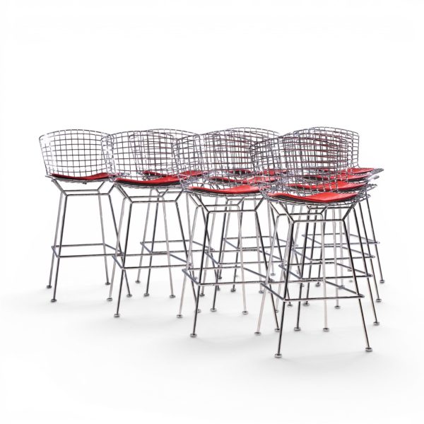 harry bertoia for knoll mid century chrome bar stools - set of 10