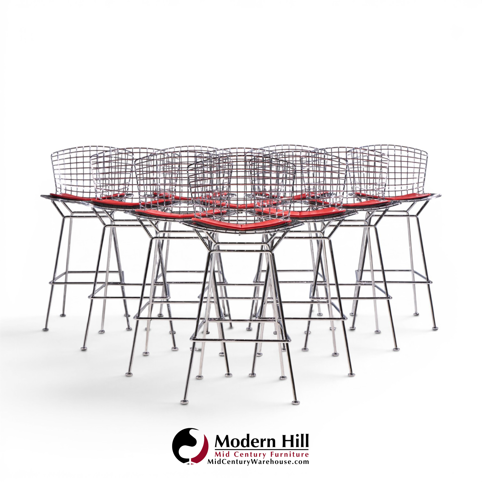 harry bertoia for knoll mid century chrome bar stools - set of 10