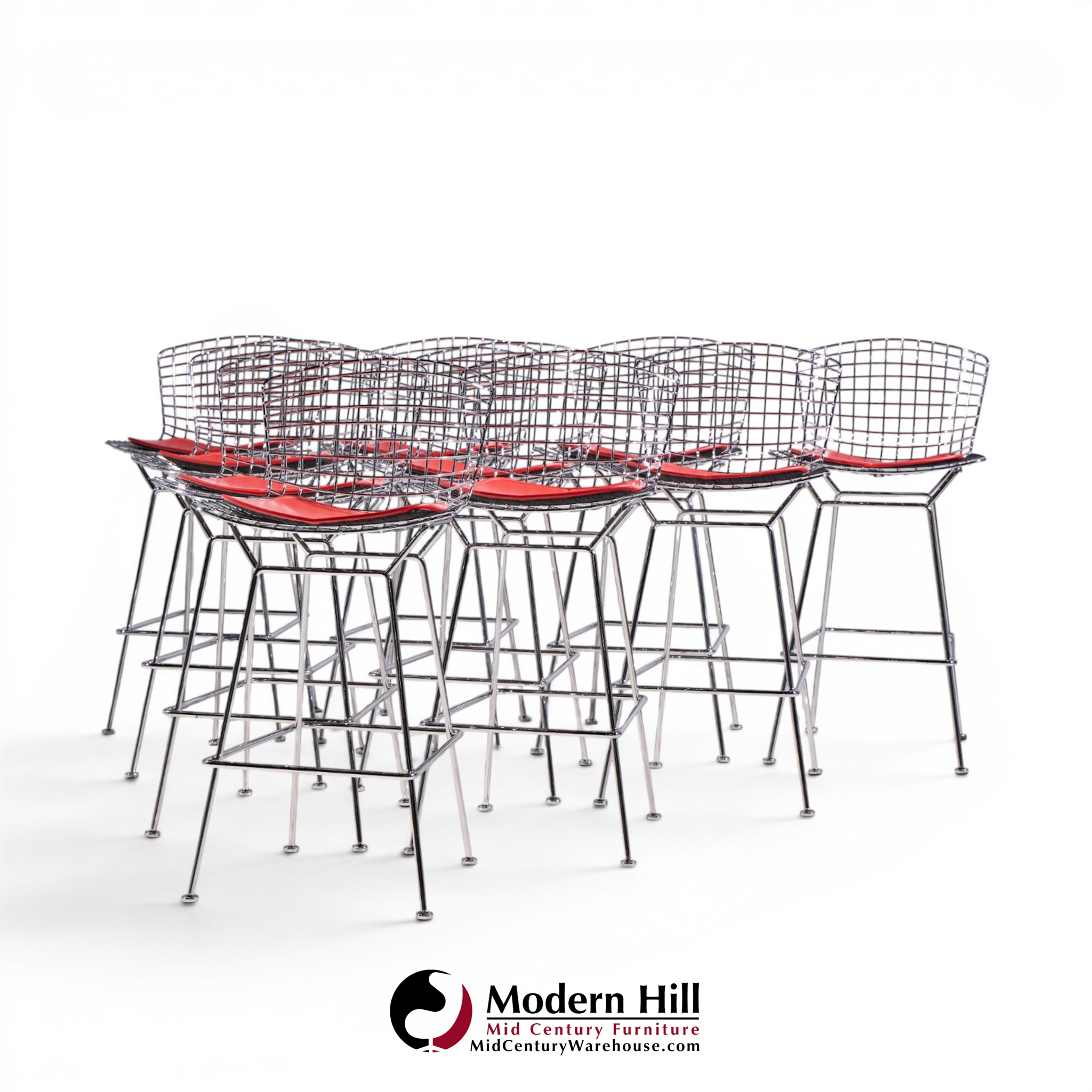 harry bertoia for knoll mid century chrome bar stools - set of 10