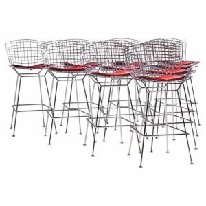 harry bertoia for knoll mid century chrome bar stools - set of 10
