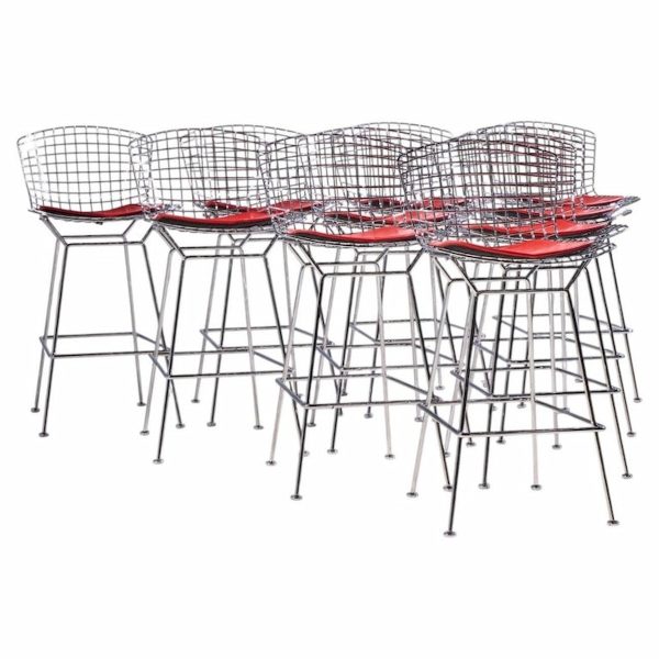harry bertoia for knoll mid century chrome bar stools - set of 10