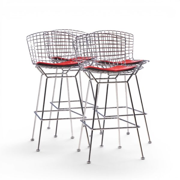 harry bertoia for knoll mid century chrome bar stools - set of 4