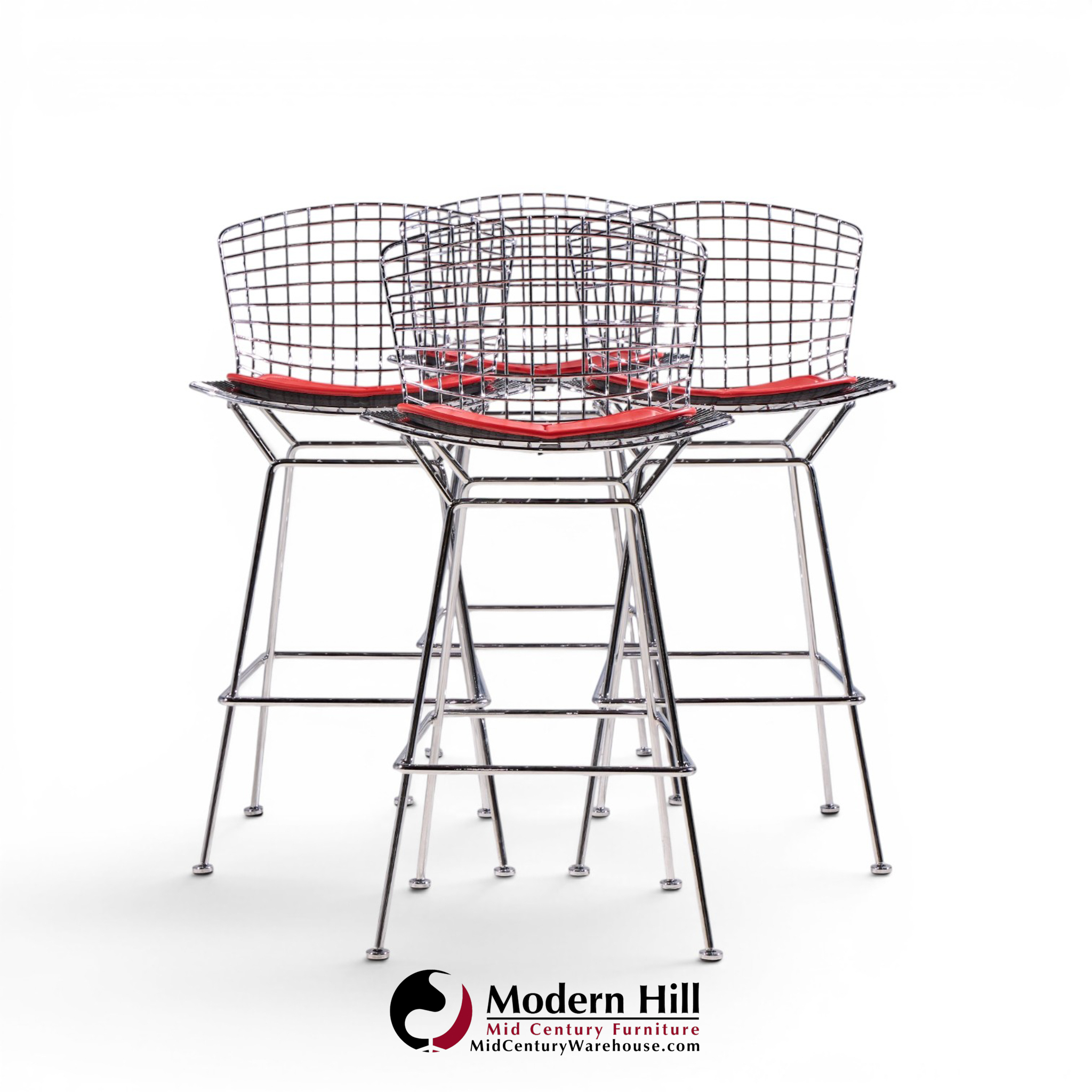 harry bertoia for knoll mid century chrome bar stools - set of 4