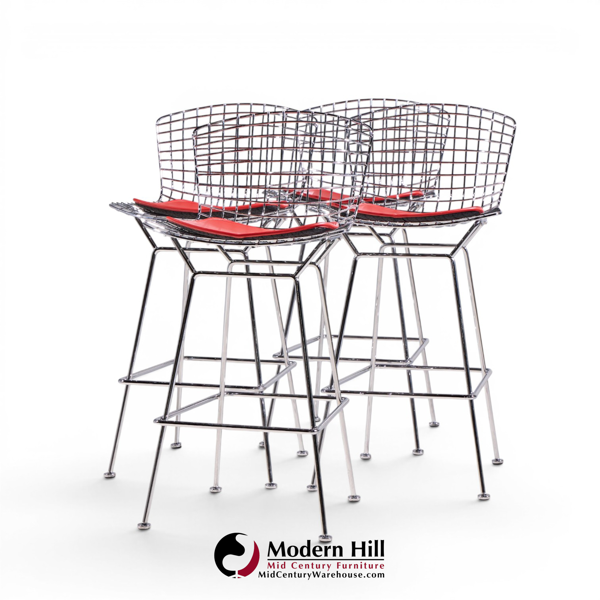 harry bertoia for knoll mid century chrome bar stools - set of 4