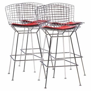 harry bertoia for knoll mid century chrome bar stools - set of 4