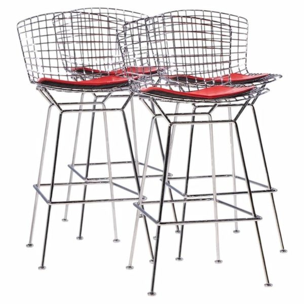harry bertoia for knoll mid century chrome bar stools - set of 4