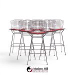 harry bertoia for knoll mid century chrome bar stools - set of 6