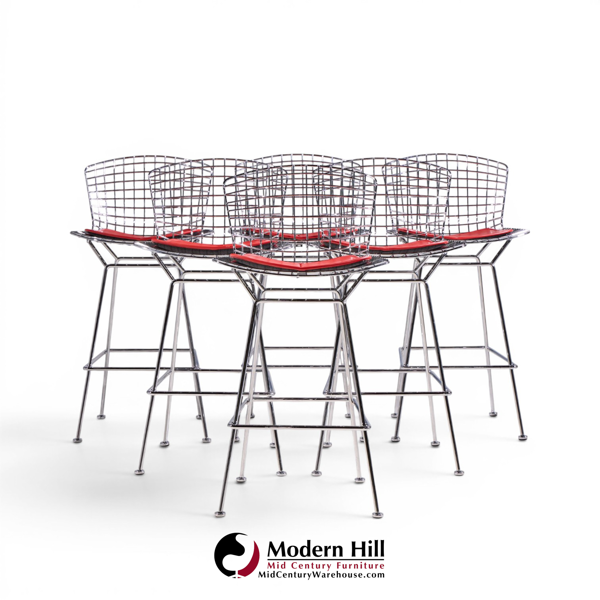 harry bertoia for knoll mid century chrome bar stools - set of 6