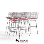 harry bertoia for knoll mid century chrome bar stools - set of 6