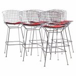 harry bertoia for knoll mid century chrome bar stools - set of 6