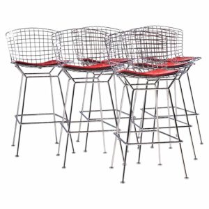 harry bertoia for knoll mid century chrome bar stools - set of 6