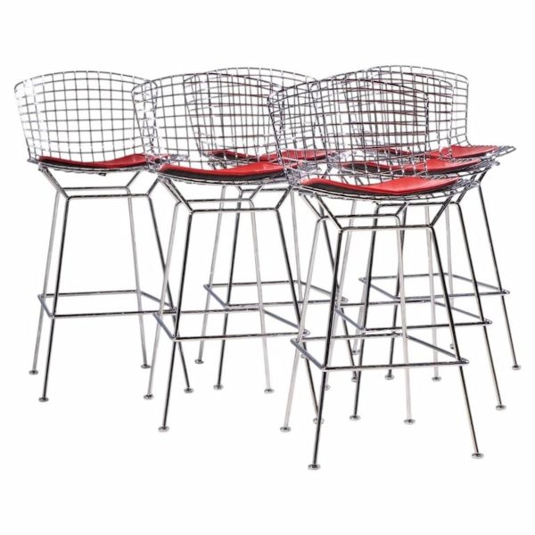 harry bertoia for knoll mid century chrome bar stools - set of 6