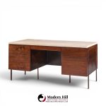 harvey probber mid century walnut and travertine top executive desk