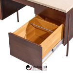harvey probber mid century walnut and travertine top executive desk