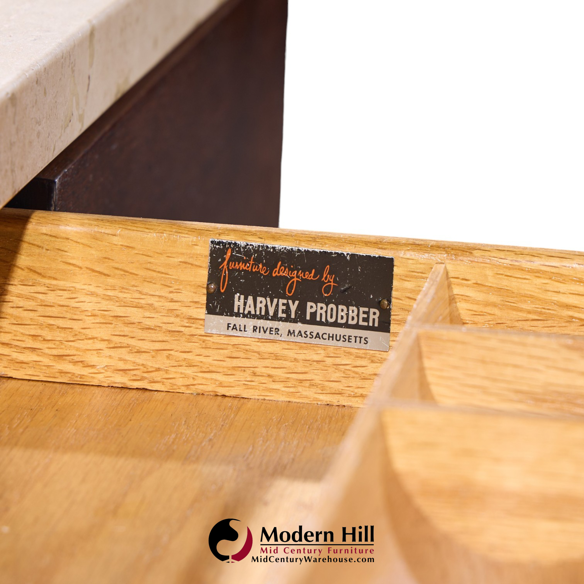 harvey probber mid century walnut and travertine top executive desk