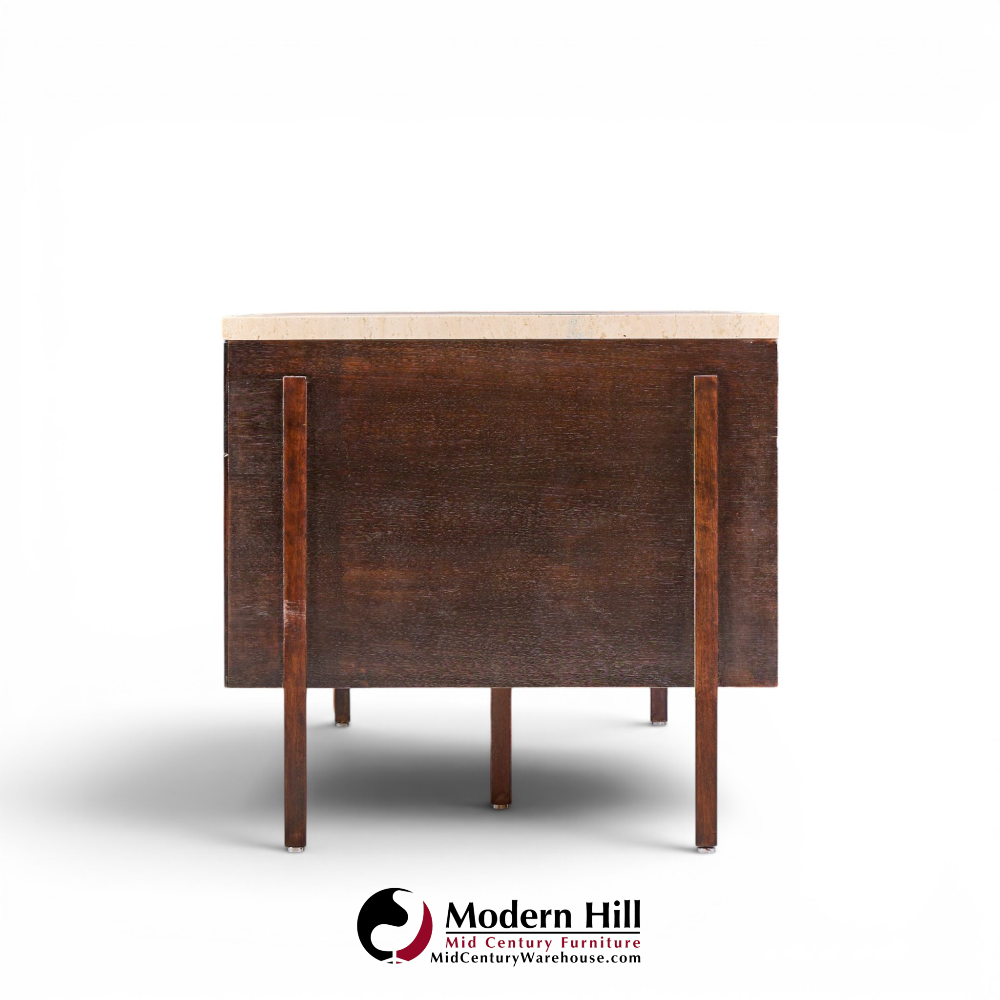 harvey probber mid century walnut and travertine top executive desk
