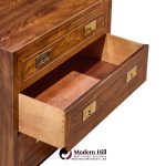 henredon scene one mid century oak and brass campaign dresser chests of drawers - pair