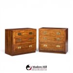 henredon scene one mid century oak and brass campaign dresser chests of drawers - pair