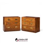 henredon scene one mid century oak and brass campaign dresser chests of drawers - pair