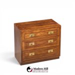 henredon scene one mid century oak and brass campaign dresser chests of drawers - pair
