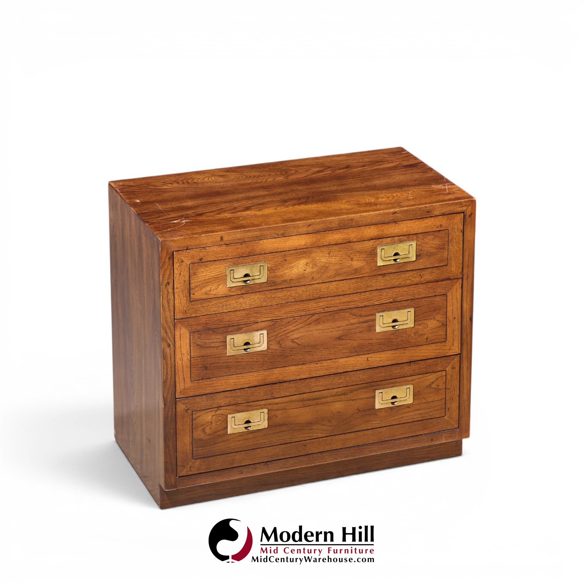 henredon scene one mid century oak and brass campaign dresser chests of drawers - pair
