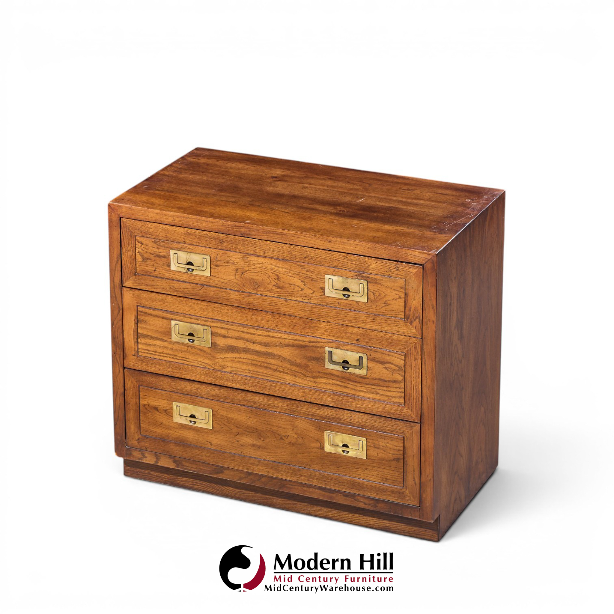henredon scene one mid century oak and brass campaign dresser chests of drawers - pair