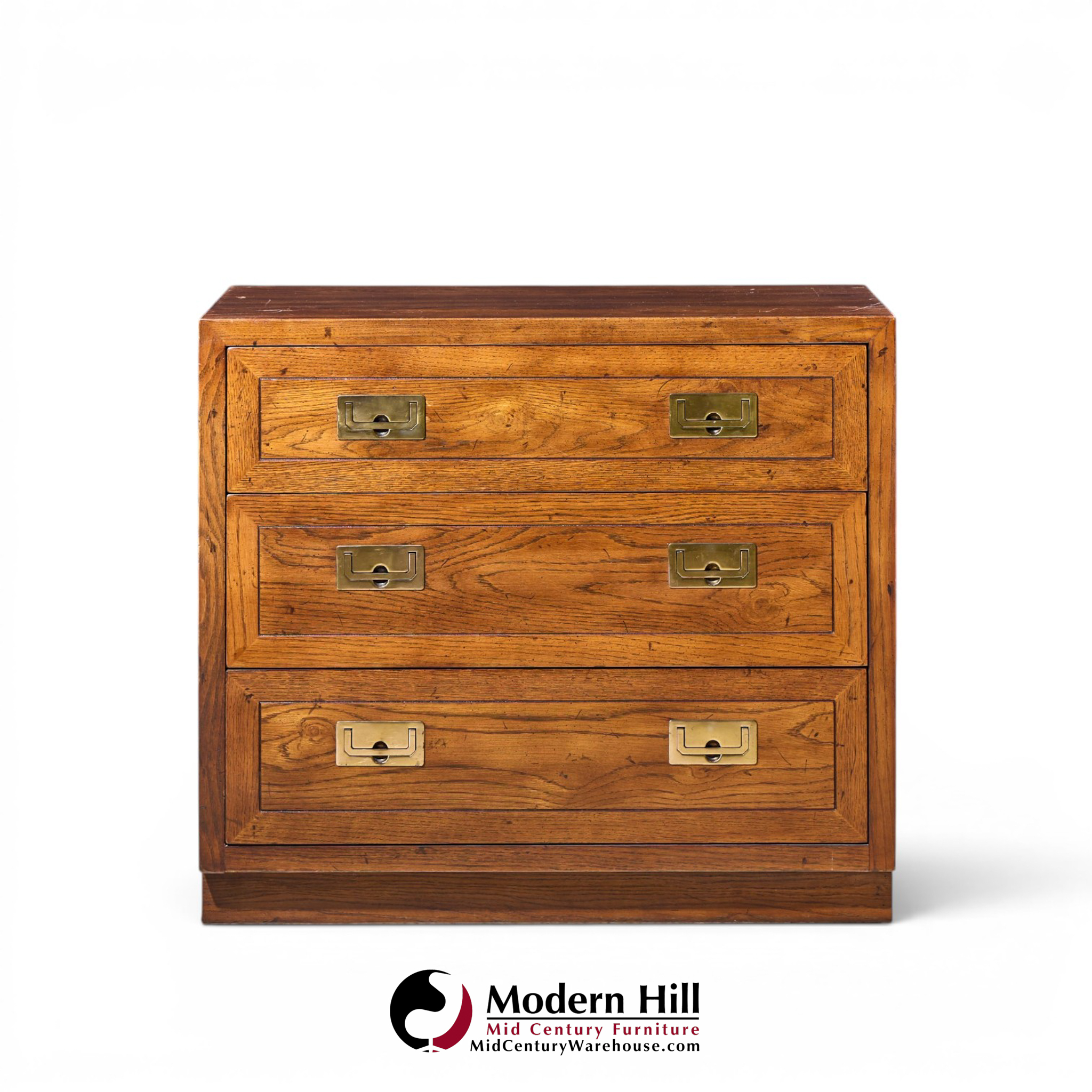 henredon scene one mid century oak and brass campaign dresser chests of drawers - pair