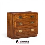 henredon scene one mid century oak and brass campaign dresser chests of drawers - pair