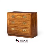henredon scene one mid century oak and brass campaign dresser chests of drawers - pair