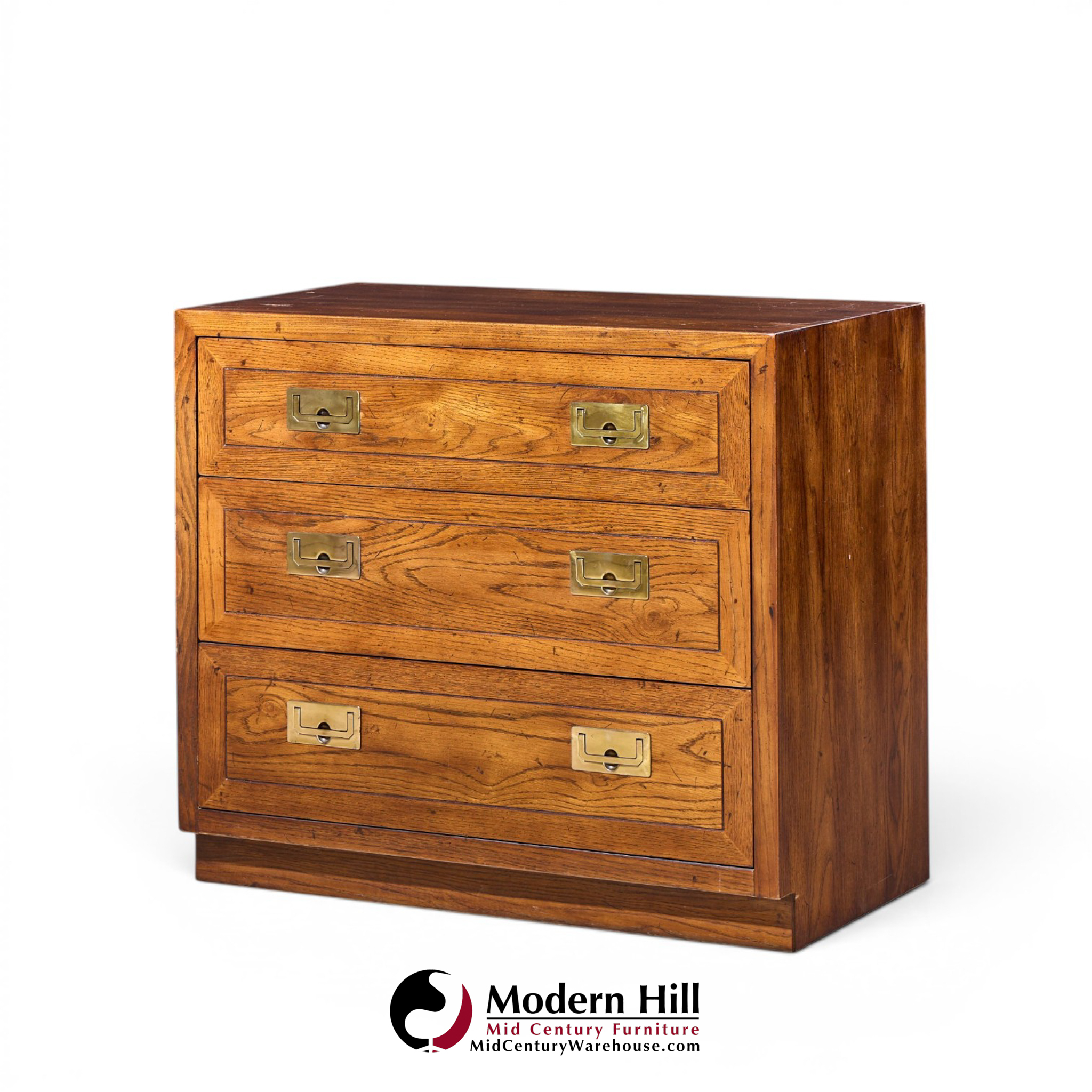 henredon scene one mid century oak and brass campaign dresser chests of drawers - pair
