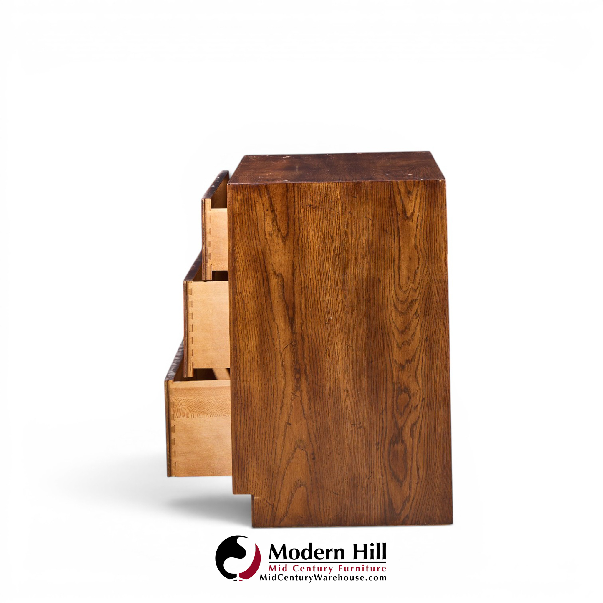 henredon scene one mid century oak and brass campaign dresser chests of drawers - pair