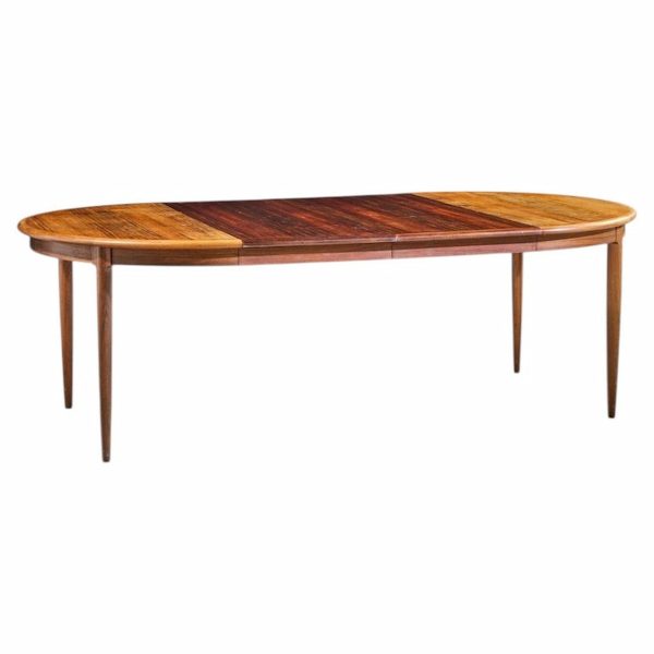 jl moller mid century danish rosewood expanding dining table with 2 leaves