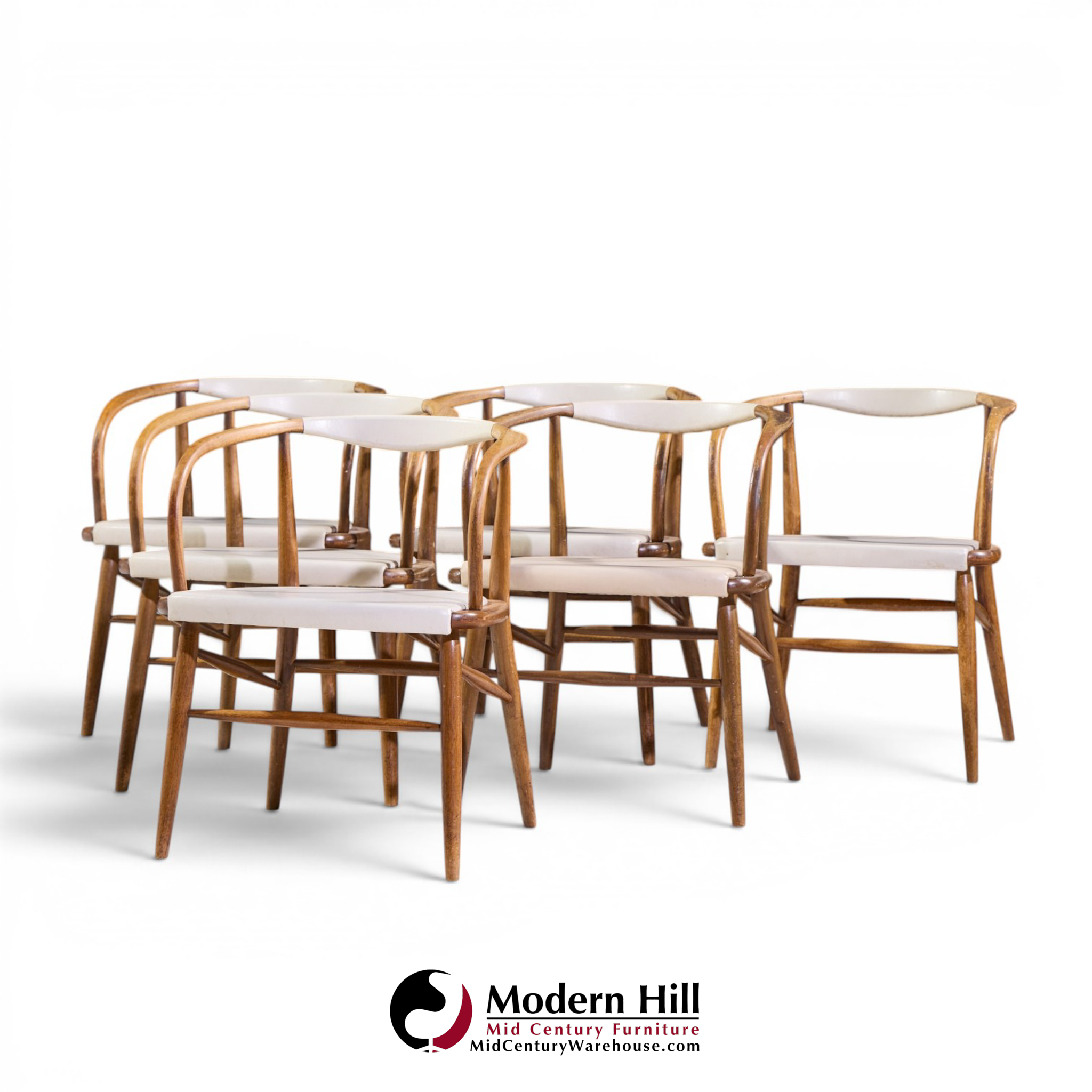 jack cartwright for boling chair company mid century walnut dining chairs - set of 6