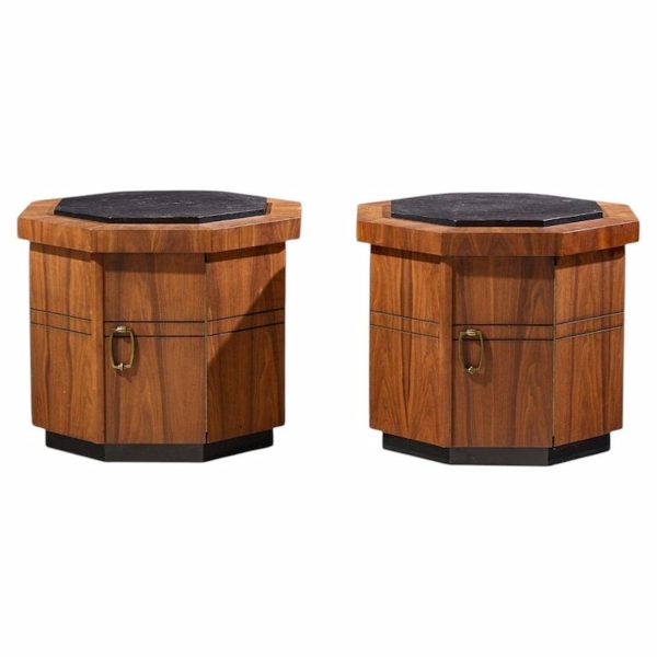 jack cartwright for founders style mid century walnut and slate side tables - pair