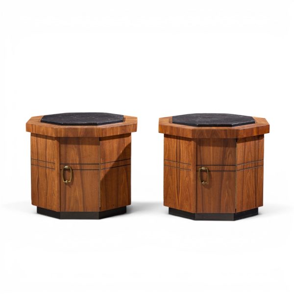 jack cartwright for founders style mid century walnut and slate side tables - pair