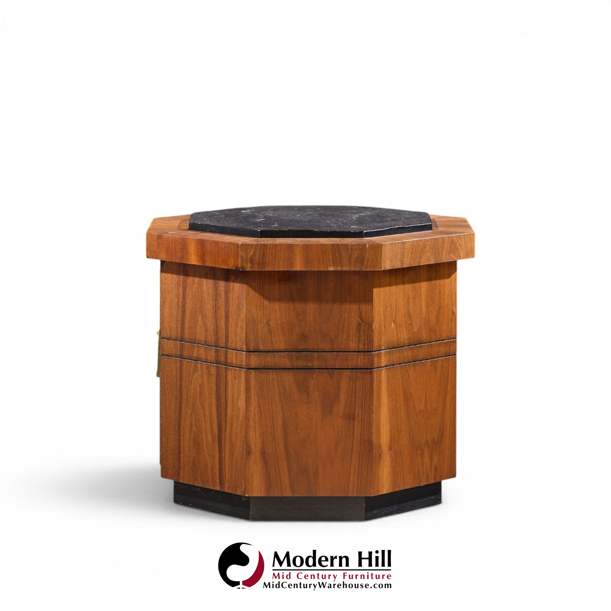 jack cartwright for founders style mid century walnut and slate side tables - pair