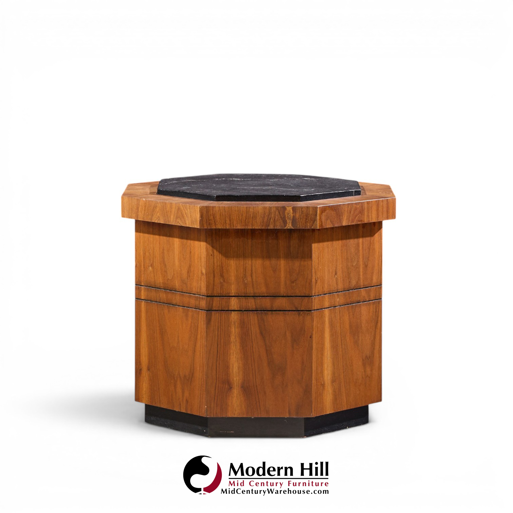 jack cartwright for founders style mid century walnut and slate side tables - pair