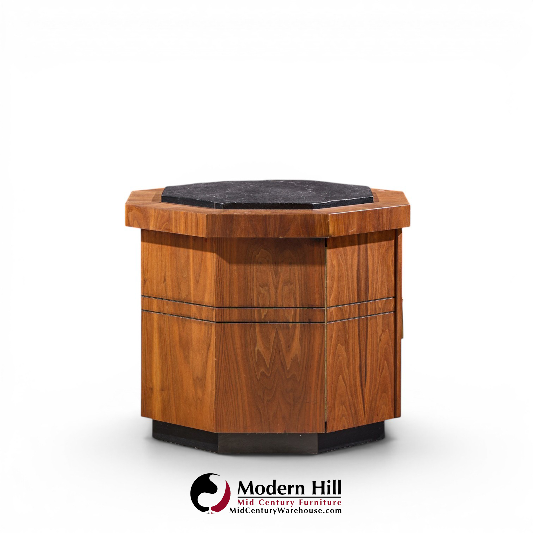 jack cartwright for founders style mid century walnut and slate side tables - pair