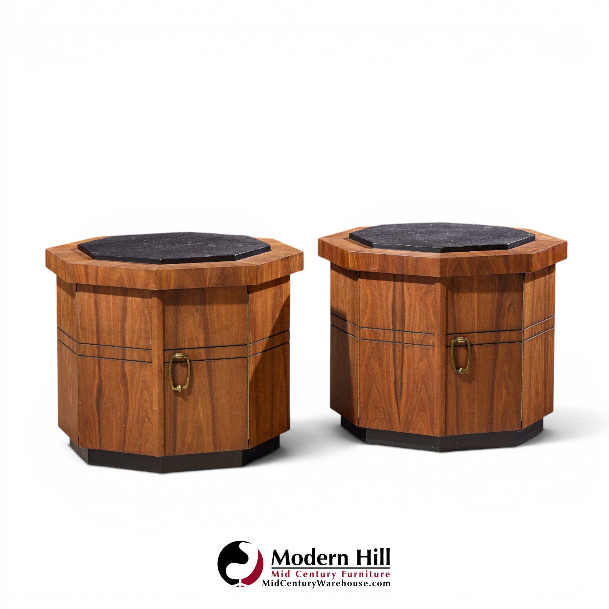 jack cartwright for founders style mid century walnut and slate side tables - pair