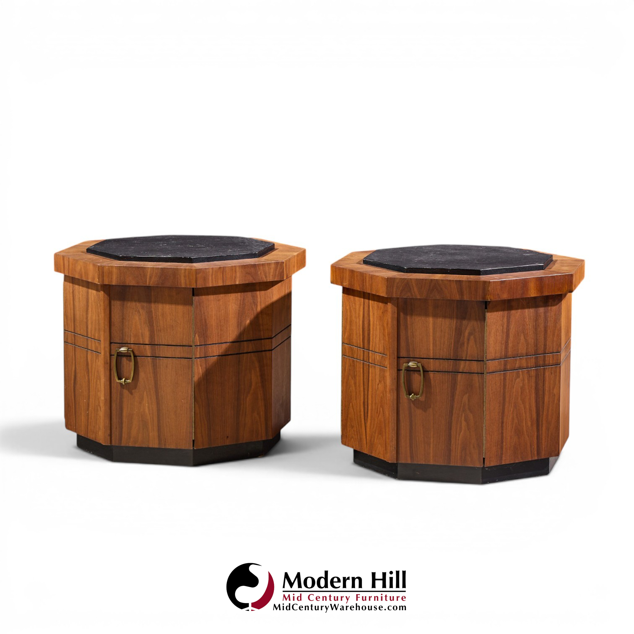 jack cartwright for founders style mid century walnut and slate side tables - pair