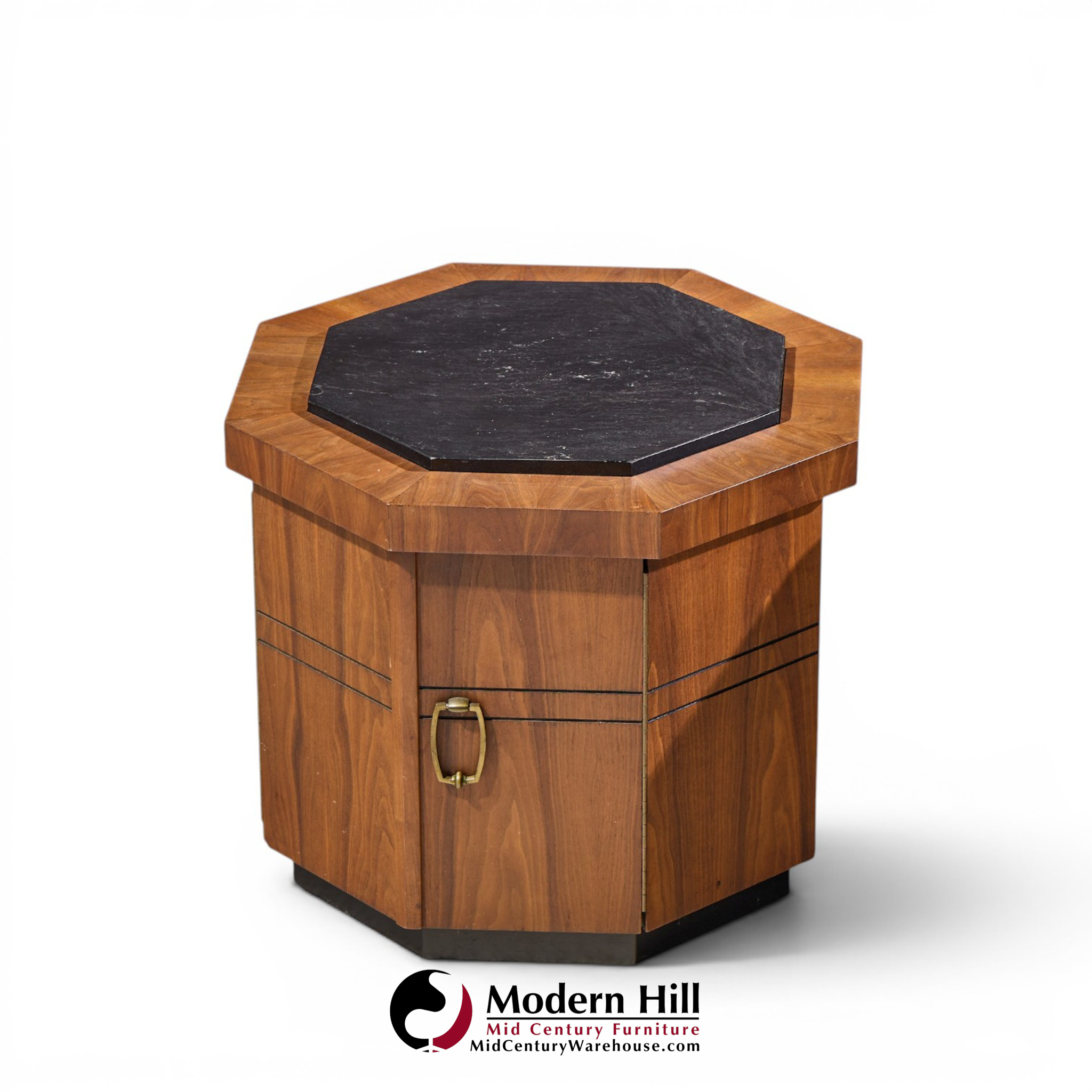 jack cartwright for founders style mid century walnut and slate side tables - pair