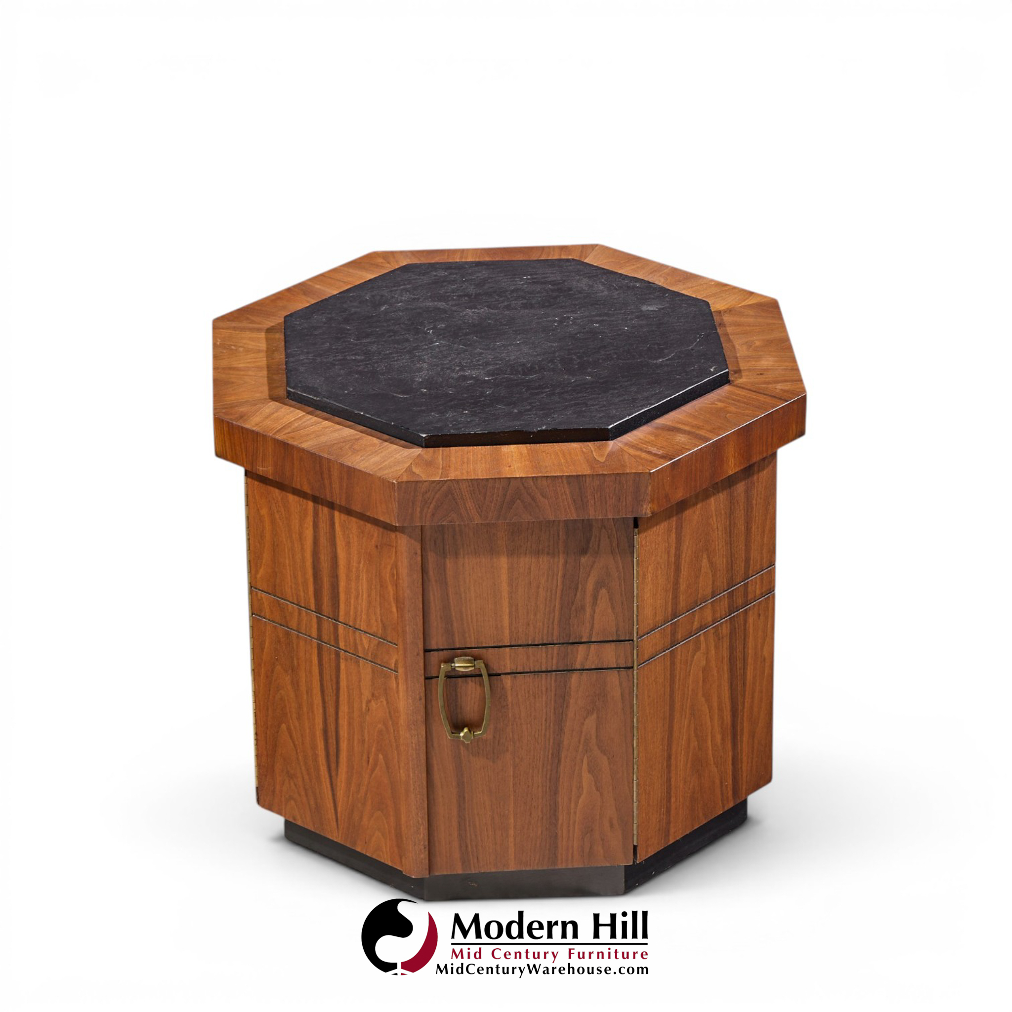 jack cartwright for founders style mid century walnut and slate side tables - pair